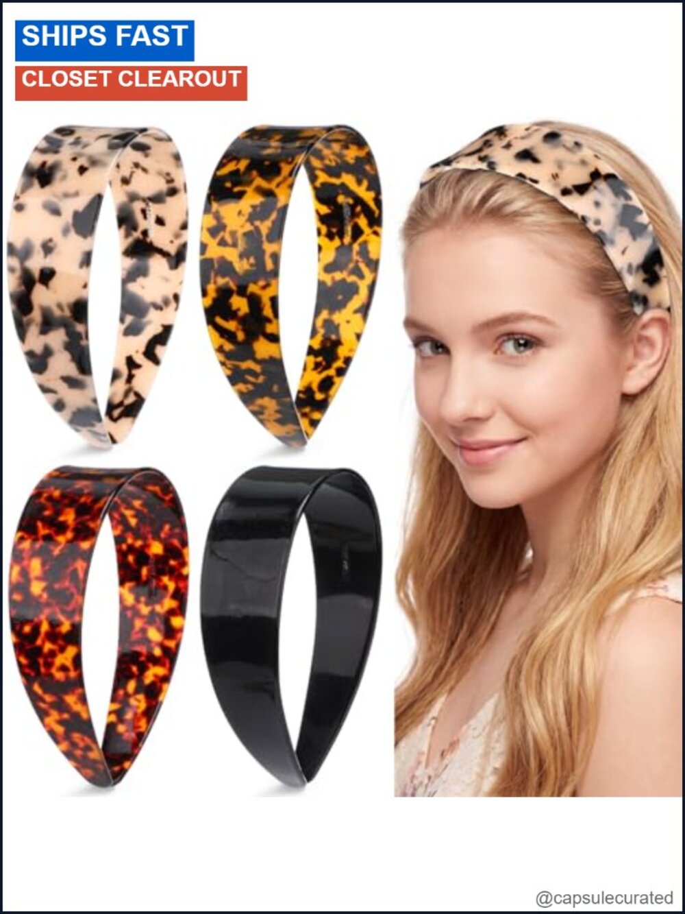 4 Pc Wide Tortoise Shell Headbands with Teeth Acetate No Slip